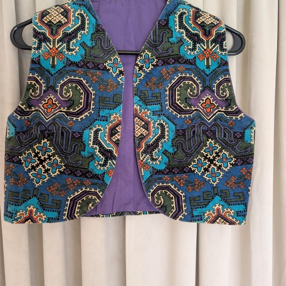 Womens Unbranded Multi Corduroy Vest S Excellent Vintage Funky Cropped Patterned